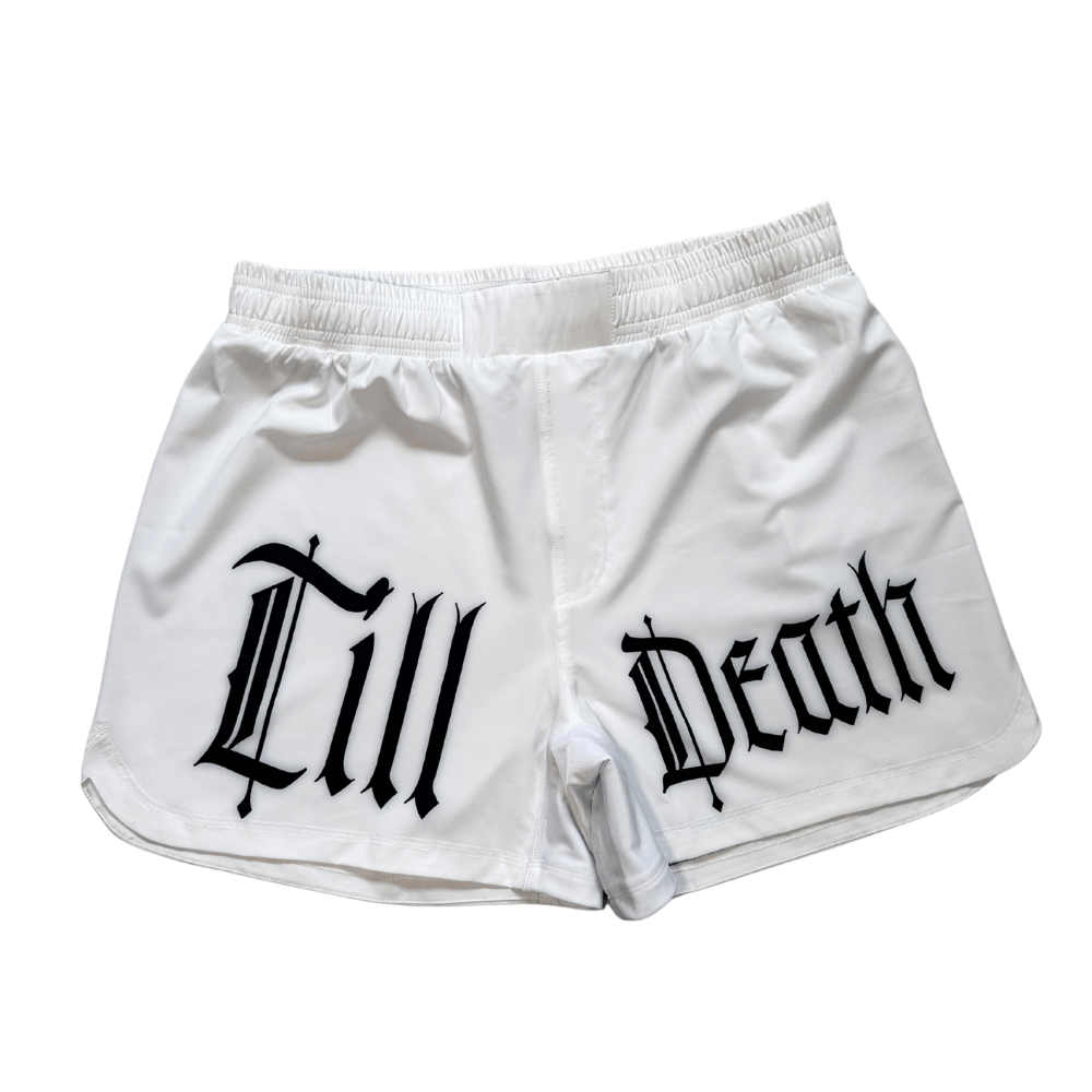 TILL DEATH GRAPPLING SHORTS WHITE - CommittedTillDeath.com